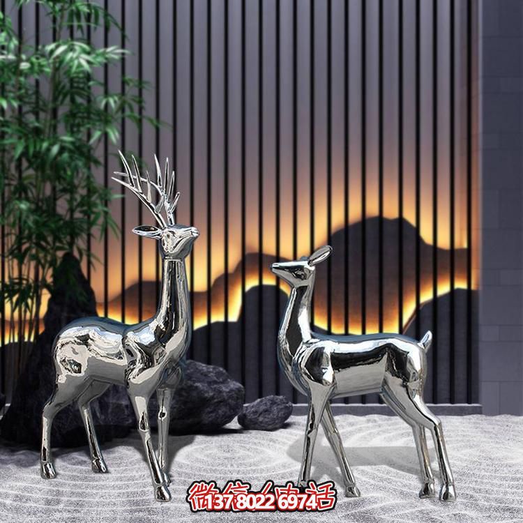 不銹鋼梅花鹿雕塑，藝術(shù)抽象精美戶外景觀裝飾