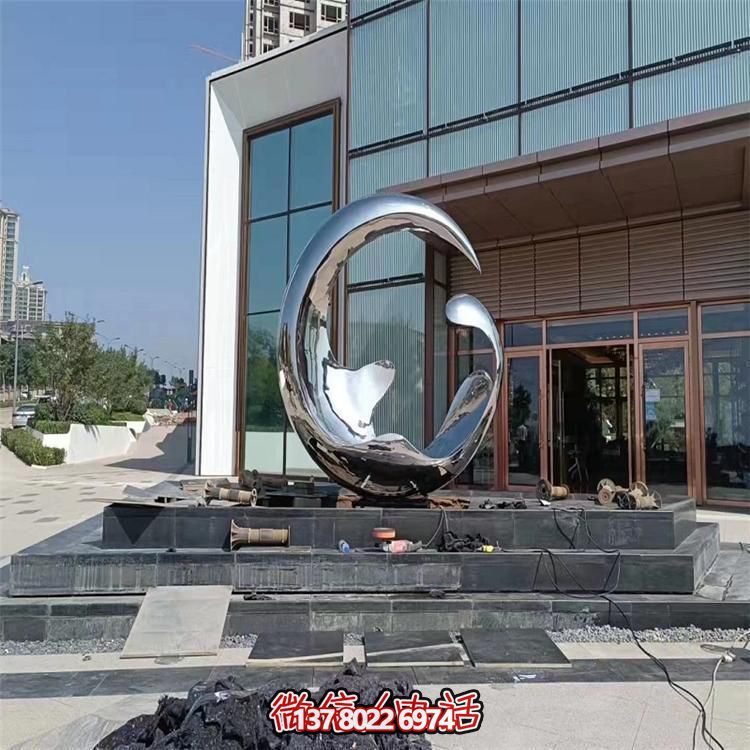 高端不銹鋼創意鏡面圓環雕塑，點綴酒店會所裝飾