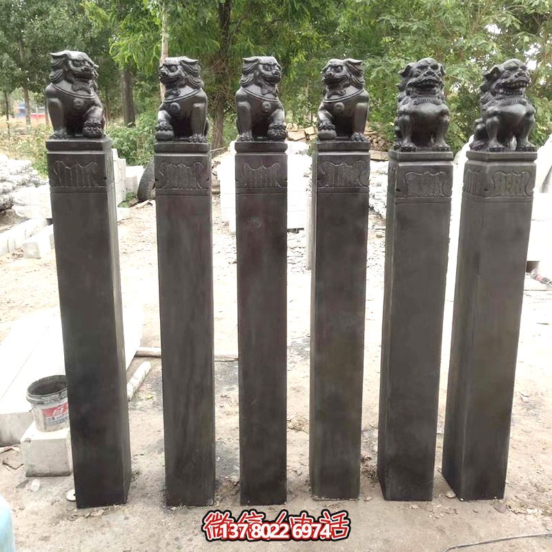 古雅青石仿古石獅子拴馬柱，點(diǎn)綴庭院門(mén)前