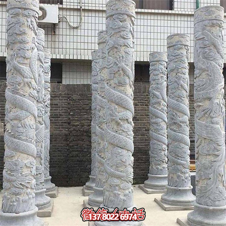 大理石石雕龍柱雕塑，美化戶外景觀