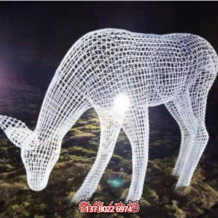 鏤空不銹鋼幾何梅花鹿雕塑，創意戶外擺件