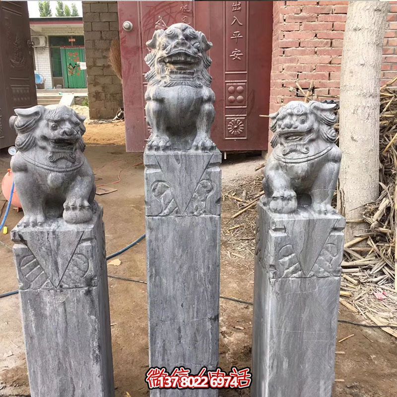 經(jīng)典仿古石獅子拴馬柱擺件，點綴園林