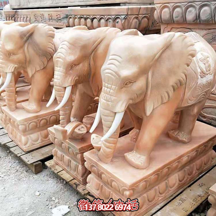 紅晚霞，石雕大象雕塑，點綴庭院空間