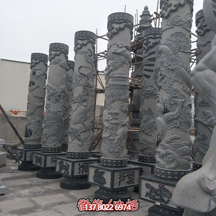 精美石雕十二生肖浮雕，傳承文化，點(diǎn)綴廣場(chǎng)柱子
