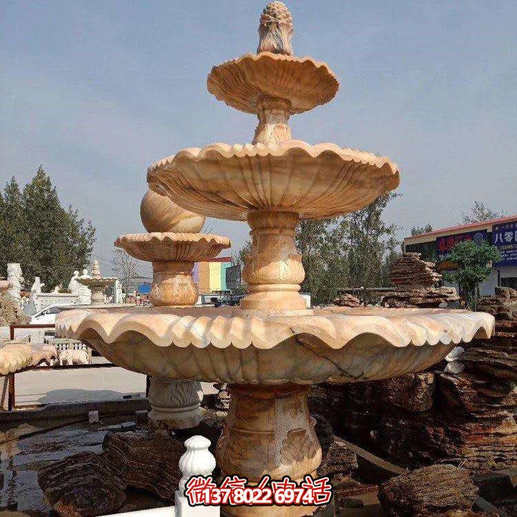 紅石材雕刻層噴泉，點綴天然晚霞水園林