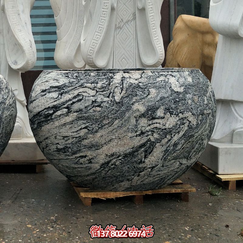 精美大理石石雕魚(yú)缸，點(diǎn)綴庭院雕塑