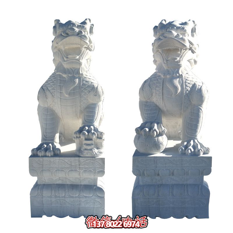 寺院門(mén)口漢白玉石雕神獸麒麟雕塑
