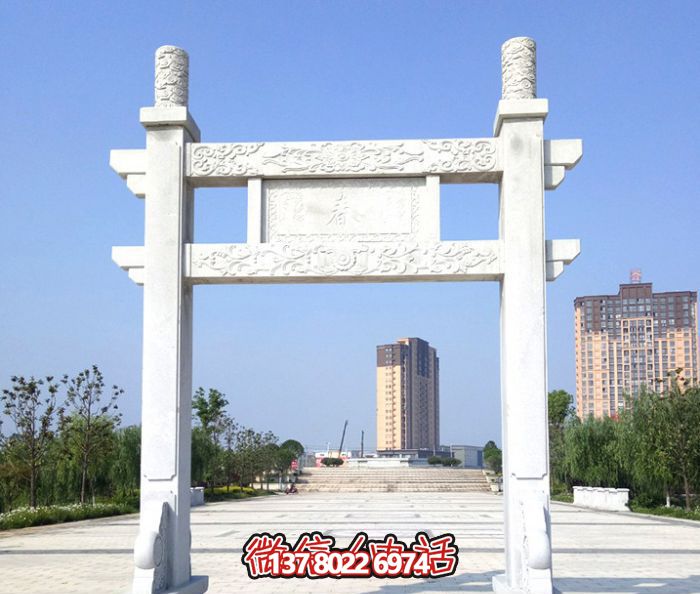 公園廣場(chǎng)擺放單門大理石簡易牌樓