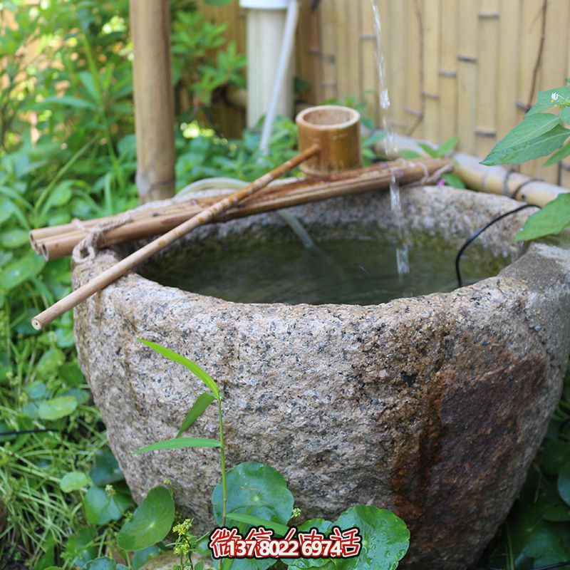 水缸造景擺件流水庭院景觀日式石缽戶(hù)外噴泉石槽魚(yú)缸